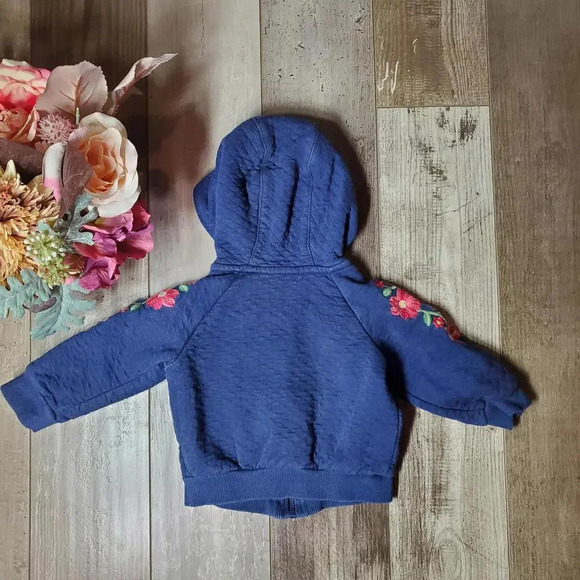 Blue and Pink Floral Embroidered Baby Girls Zip Up Jacket Size 12m NWOT - Picture 9 of 14